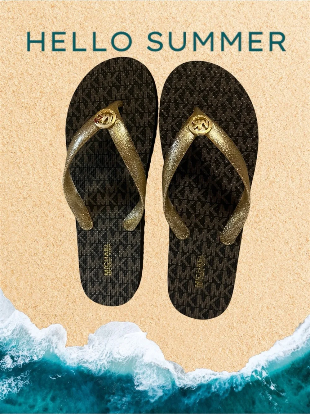 🆕 MICHAEL Michael Kors Glitter Logo Flip Flops